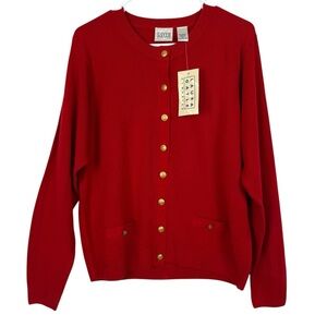 Laura Gayle Classics Red Cardigan Sweater with Gold Crest Buttons Size XL